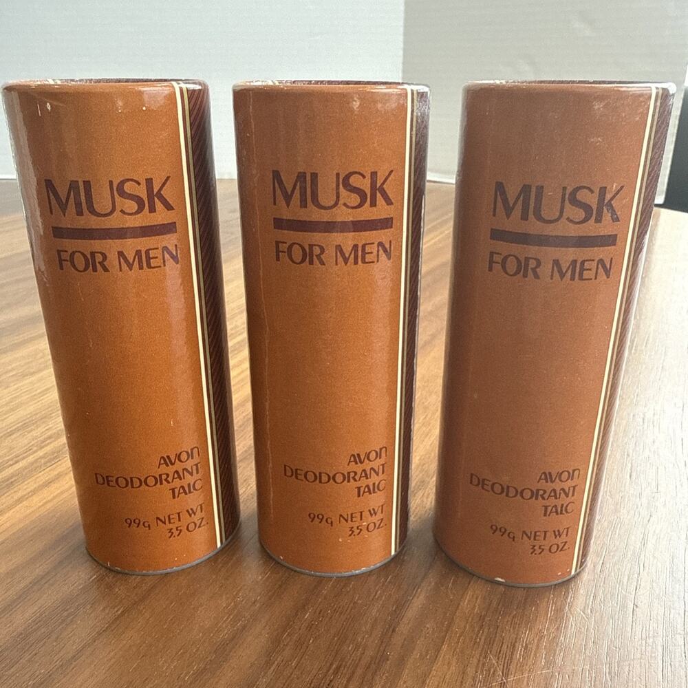 (3) MUSK for Men by Avon Deodorant Talc 3.5 oz Vintage-Great Smell, New
